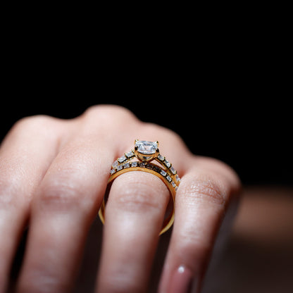 Princess Cut Moissanite Engagement Ring with Wedding Band