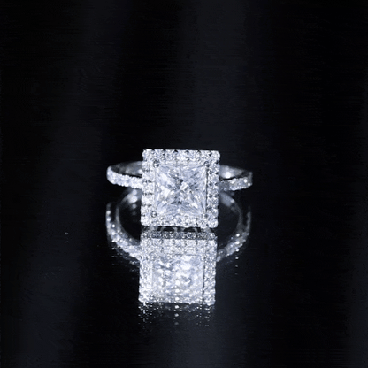 3 Carat Princess Cut Moissanite Halo Engagement Ring