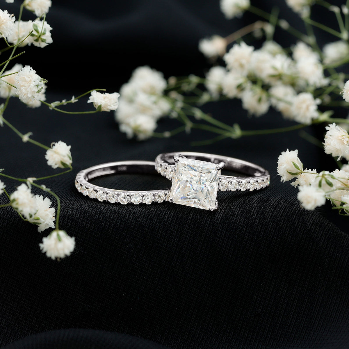 Moissanite 3 Carat Princess Cut Engagement Ring with Enhancer