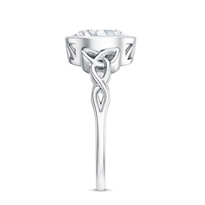 Solitaire Moissanite Celtic Engagement Ring in Bezel Setting
