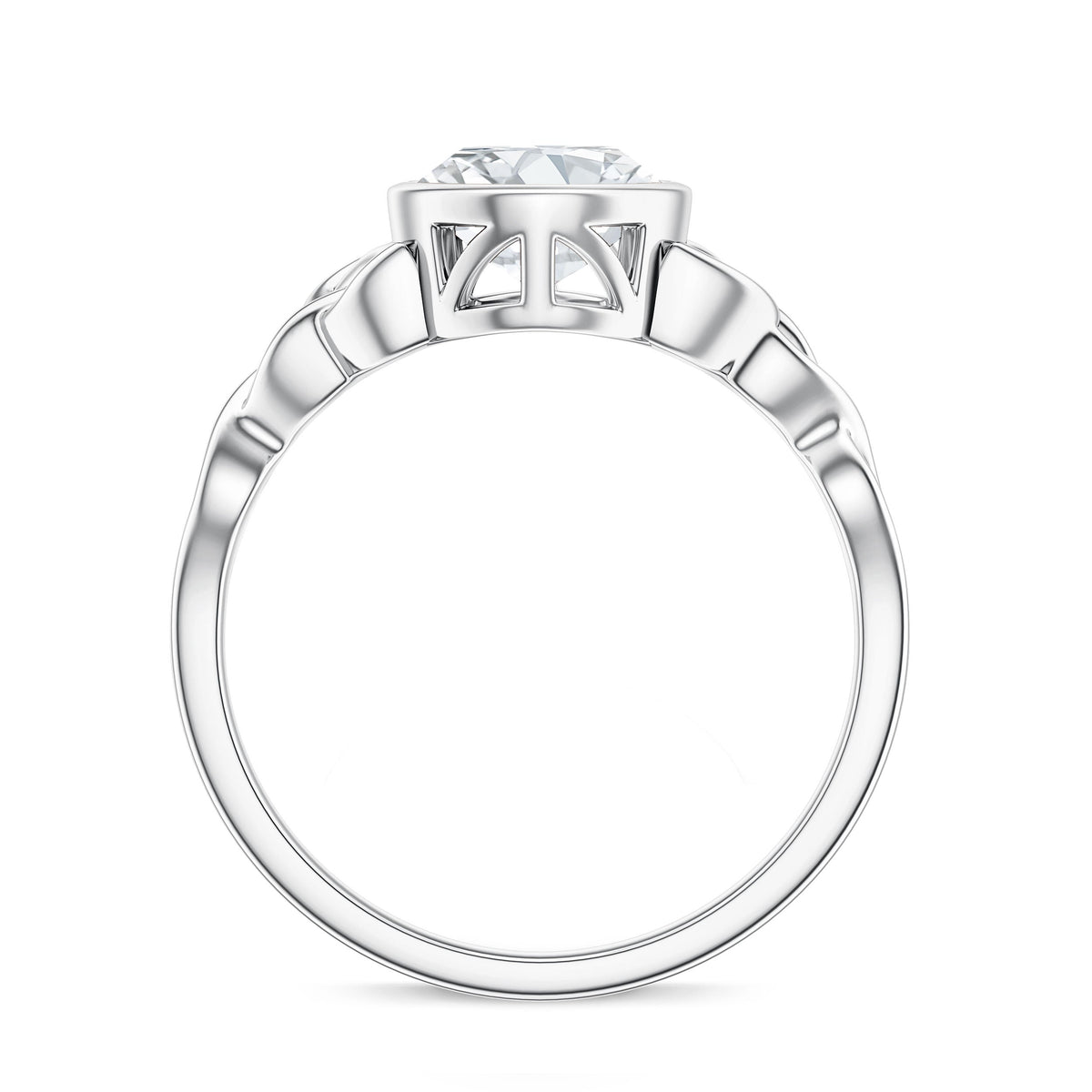 Solitaire Moissanite Celtic Engagement Ring in Bezel Setting