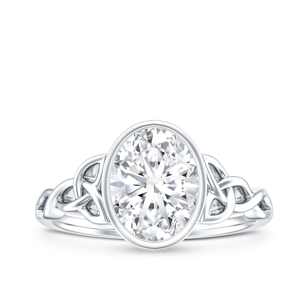 Solitaire Moissanite Celtic Engagement Ring in Bezel Setting