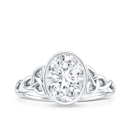 Solitaire Moissanite Celtic Engagement Ring in Bezel Setting