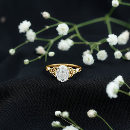Certified 2 Carat Oval Moissanite Hidden Halo Engagement Ring