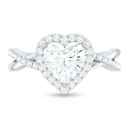 Heart Shape Moissanite Halo Engagement Ring with Criss Cross Band