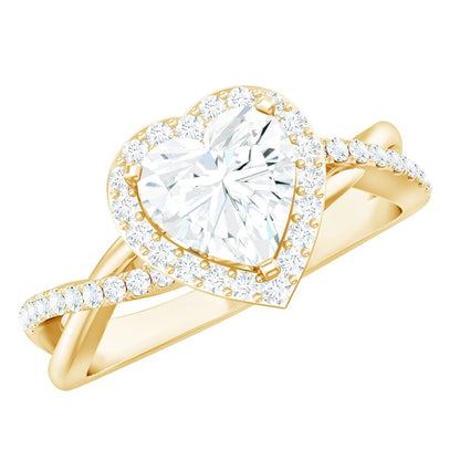 Heart Shape Moissanite Halo Engagement Ring with Criss Cross Band