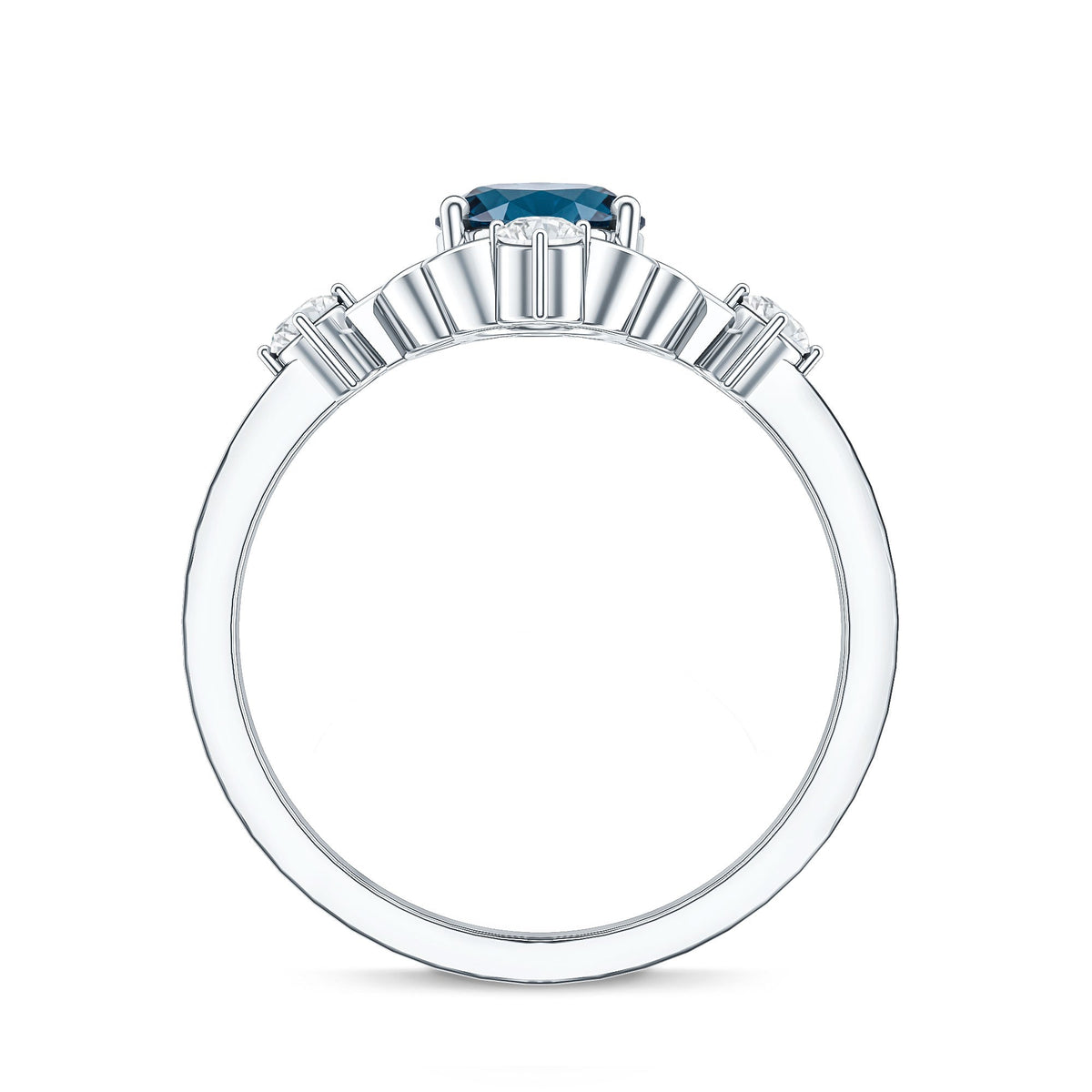 Art Deco Inspired Blue Topaz Oval Engagement Ring with Diamond