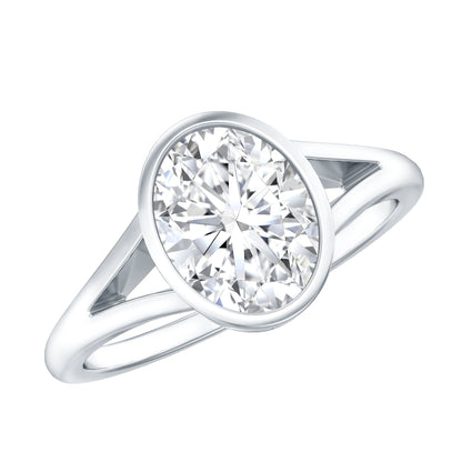Certified 2 Carat Oval Moissanite Solitaire Engagement Ring in Split Shank