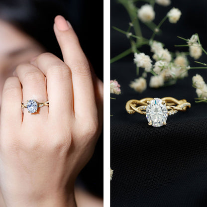 Certified 2 Carat Moissanite Hidden Halo Engagement Ring in Silver