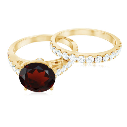 Natural 2.3 Carat Garnet Diamond Wedding Bridal Ring Set of 2