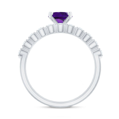 Natural 1 Carat Amethyst Oval Engagement Ring with Diamond Enhancer