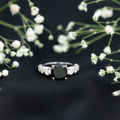 Certified 2.8 Carat Lab Grown Black Diamond Cushion Cut Engagement Ring with Side Stones