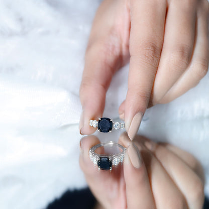 Certified 2.8 Carat Lab Grown Black Diamond Cushion Cut Engagement Ring with Side Stones