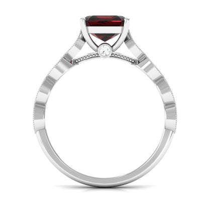 Real 3.3 Carat Asscher Cut Garnet Engagement Ring with Diamond