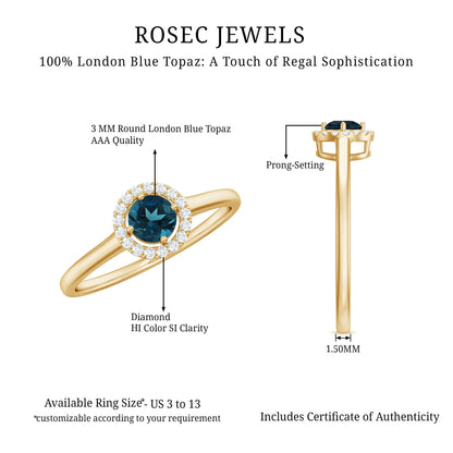 Certified Blue Topaz and Diamond Halo Promise Ring