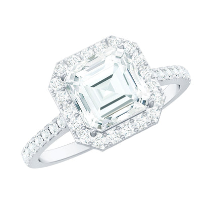 Certified Asscher Cut Moissanite Halo Engagement Ring for Women