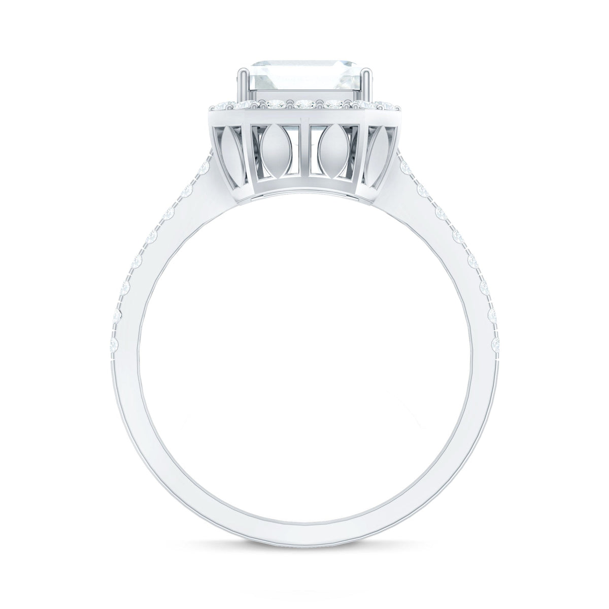 Certified Asscher Cut Moissanite Halo Engagement Ring for Women