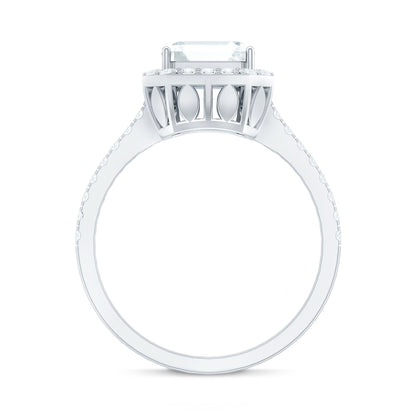 Certified Asscher Cut Moissanite Halo Engagement Ring for Women