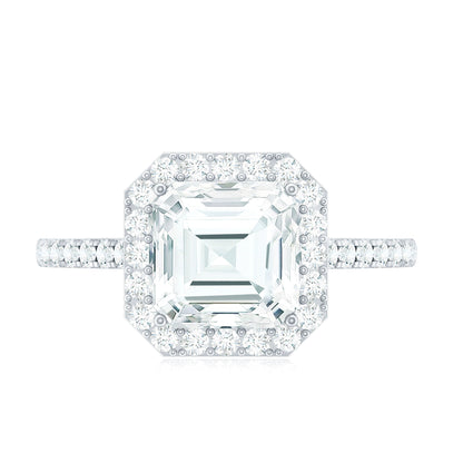 Certified Asscher Cut Moissanite Halo Engagement Ring for Women