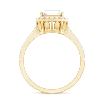 Certified Asscher Cut Moissanite Halo Engagement Ring for Women