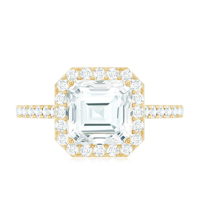 Certified Asscher Cut Moissanite Halo Engagement Ring for Women