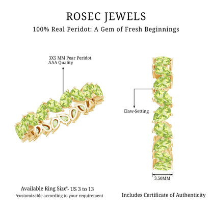 Natural Pear Shape Peridot Eternity Ring for Women