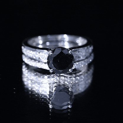 2 Carat Lab Grown Black Diamond Engagement Ring with Moissanite Enhancer