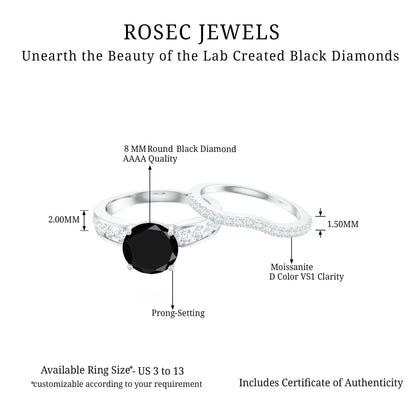 2 Carat Lab Grown Black Diamond Engagement Ring with Moissanite Enhancer