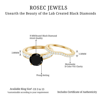 2 Carat Lab Grown Black Diamond Engagement Ring with Moissanite Enhancer