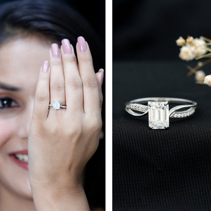 Certified 6X8 MM Emerald Cut Moissanite Infinity Engagement Ring