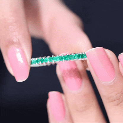 Princess Cut Natural Emerald Eternity Wedding Band