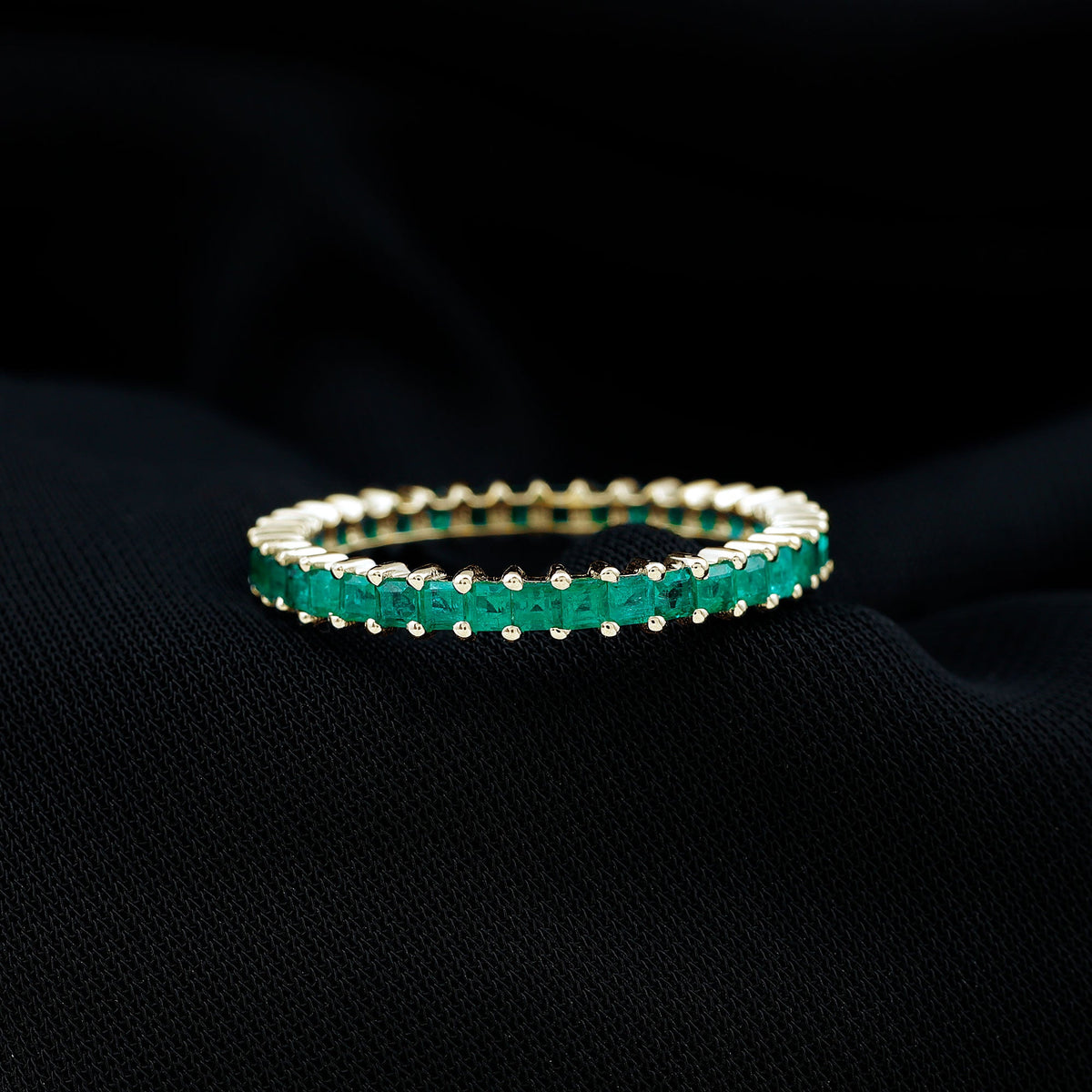Princess Cut Natural Emerald Eternity Wedding Band