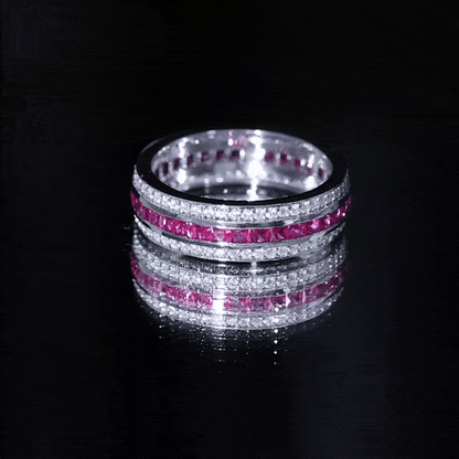 Lab Created Ruby Three Row Wedding Band for Women