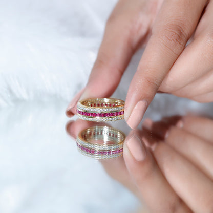 Lab Created Ruby Three Row Wedding Band for Women