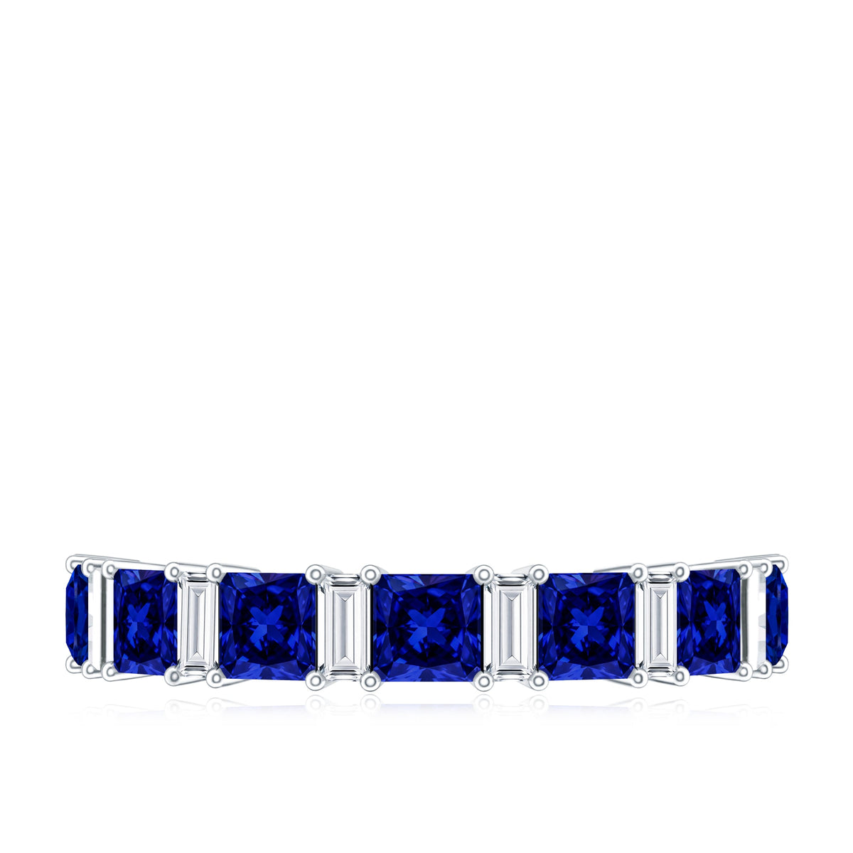 Princess Cut Lab Grown Blue Sapphire Half Eternity Ring with Diamond