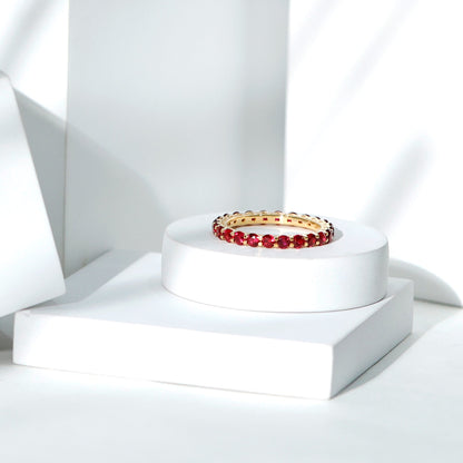 Shared Prong Set Round Created Ruby Full Eternity Band Ring
