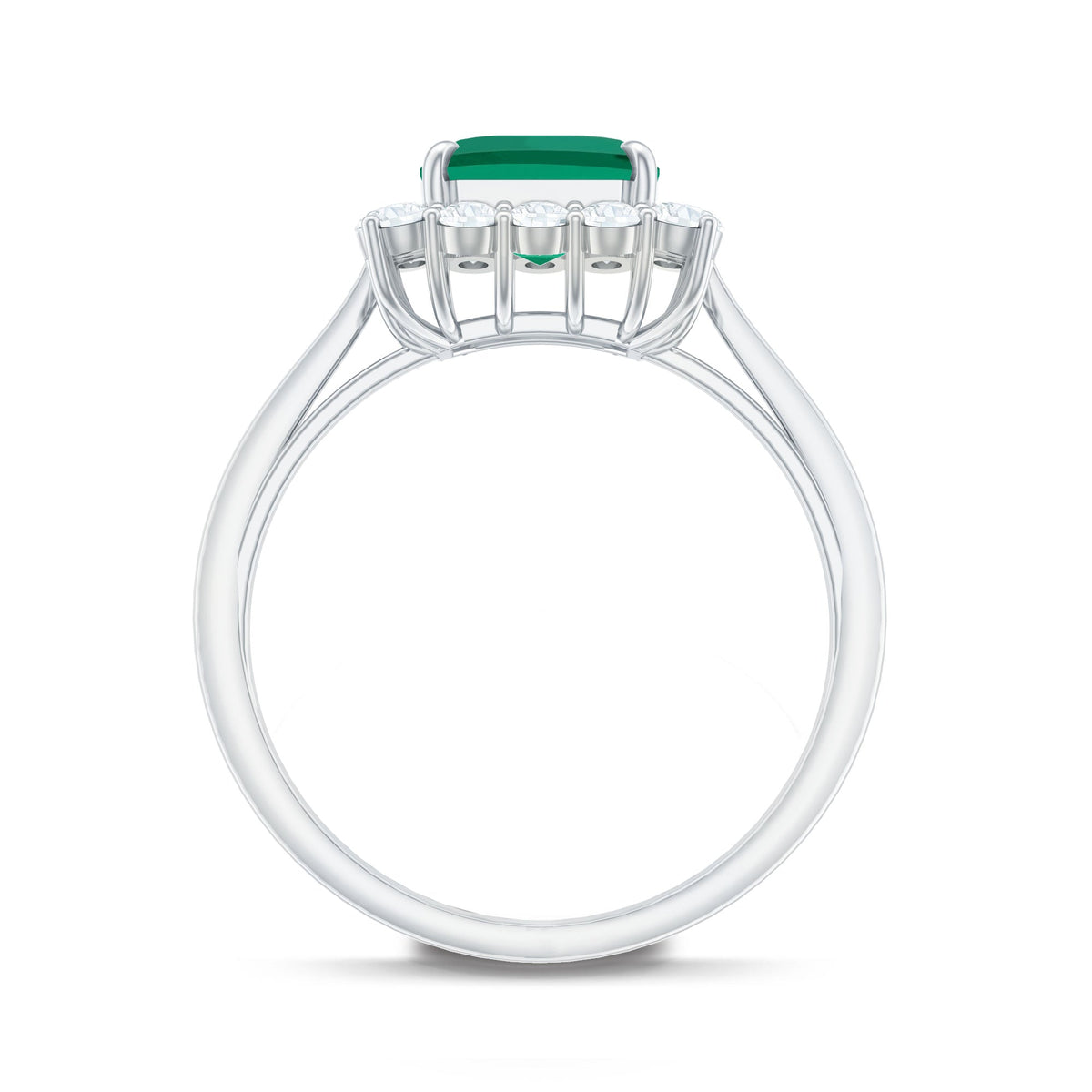 Lab Grown 2 Carat Emerald Cut Emerald Vintage Engagement Ring with Diamond Halo
