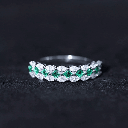 Certified Lab Grown Emerald Half Eternity Wedding Band