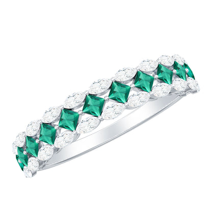 Certified Lab Grown Emerald Half Eternity Wedding Band