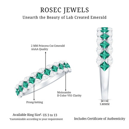 Certified Lab Grown Emerald Half Eternity Wedding Band