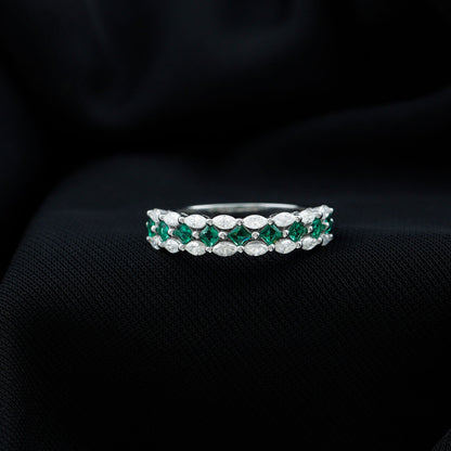Certified Lab Grown Emerald Half Eternity Wedding Band