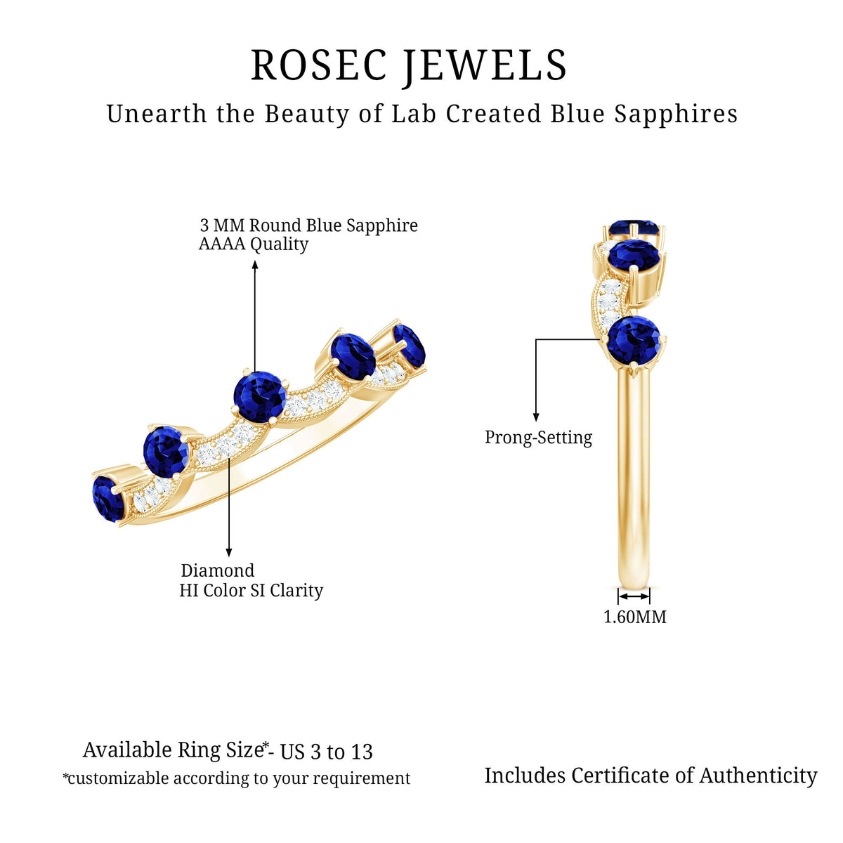 Certified Lab Grown Blue Sapphire Diamond Half Eternity Ring for Anniversary