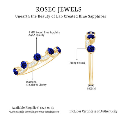 Certified Lab Grown Blue Sapphire Diamond Half Eternity Ring for Anniversary