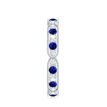 Certified Lab Grown Blue Sapphire Diamond Eternity Ring for Anniversary