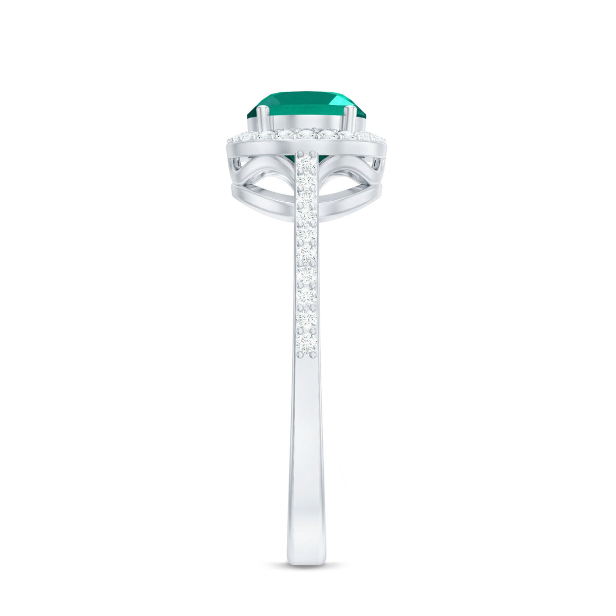 Certified Oval Lab Grown Emerald East West Engagement Ring with Diamond Halo