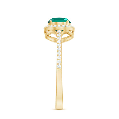 Certified Oval Lab Grown Emerald East West Engagement Ring with Diamond Halo