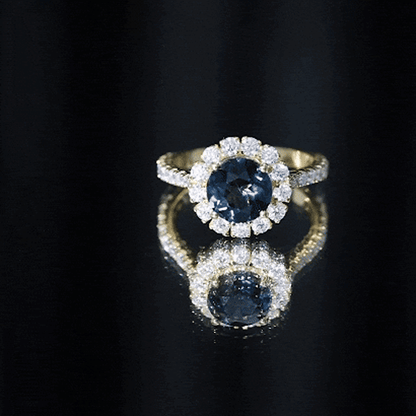 2 Carat Round London Blue Topaz Halo Engagement Ring with Moissanite