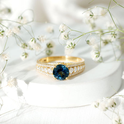 2 Carat London Blue Topaz Statement Engagement Ring with Side Stones