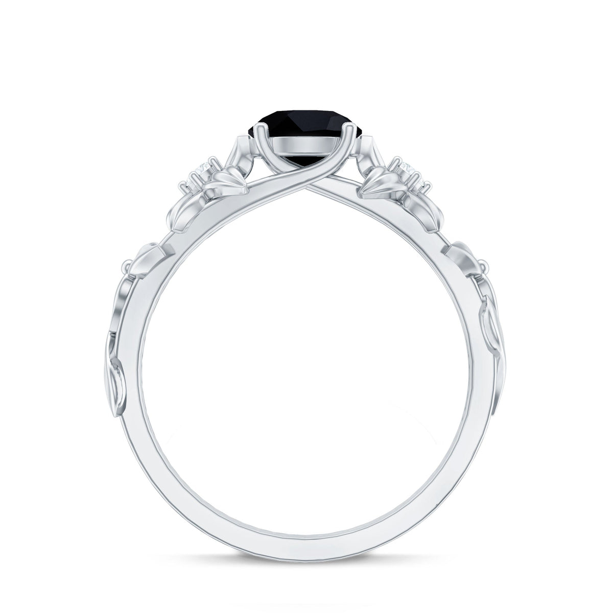Nature Inspired Black Spinel Engagement Ring with Diamonds