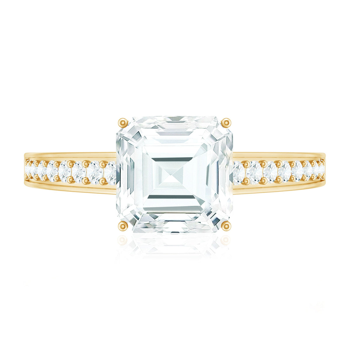 Asscher Cut 3 Carat Moissanite Solitaire Engagement Ring with Side Stones